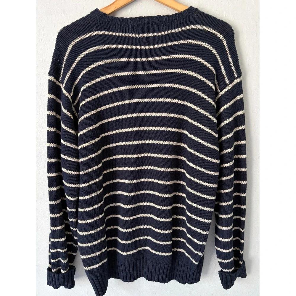 Vintage Polo Ralph Lauren Sweater Men XL Navy Stripe Linen Cotton Old Money 90s